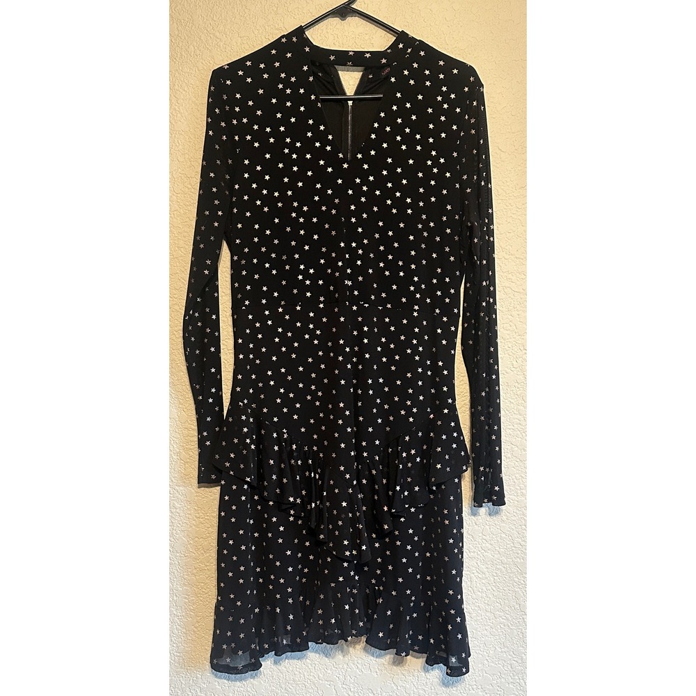 Material Girl Women Black Celestial Ruffle Mesh Mini Dress Mock Choker Neck XL